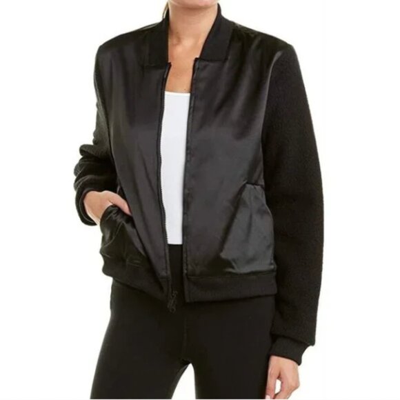 ADIDAS Satin Sherpa Black Bomber Jacket Size Medium - Picture 14 of 16